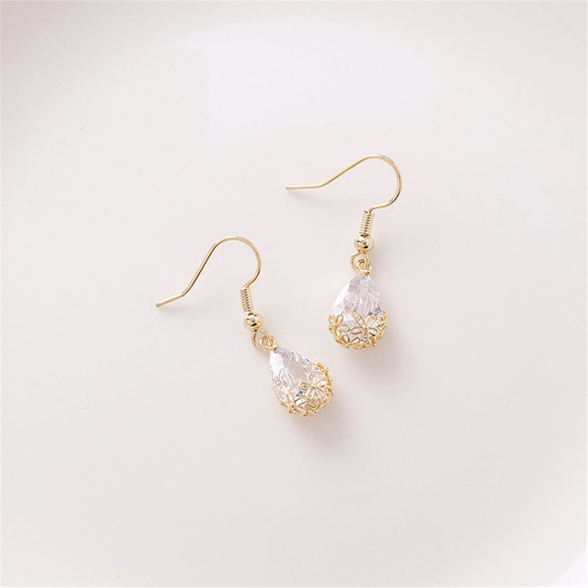 18K Gold-Plated & Crystal Floral Drop Earrings
