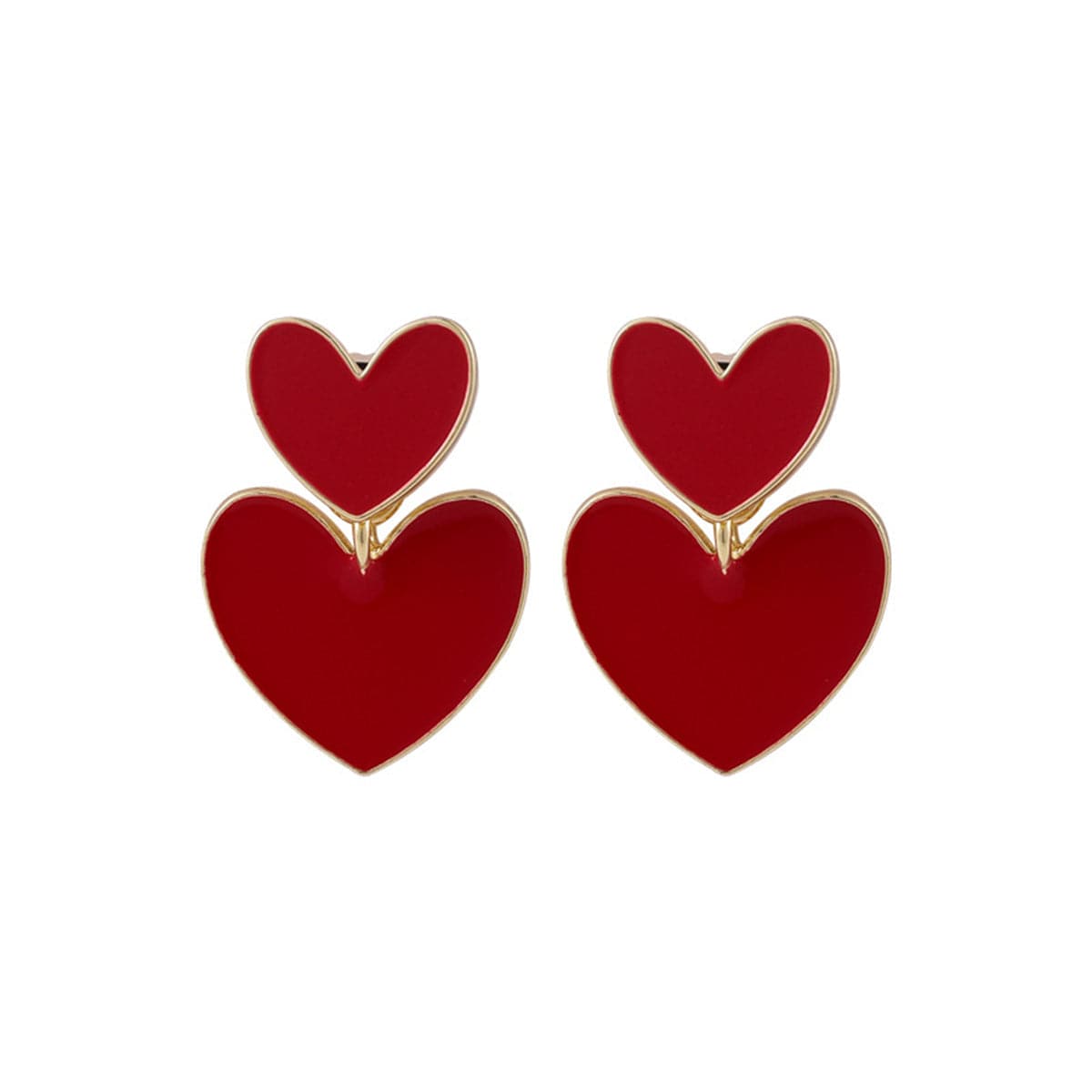 Red Enamel & 18K Gold-Plated Double-Heart Ear Jackets
