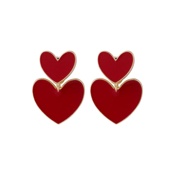 Red Enamel & 18k Gold-Plated Double-Heart Ear Jackets