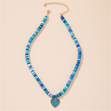 Blue Polymer Clay & 18k Gold-Plated Heart Pendant Necklace