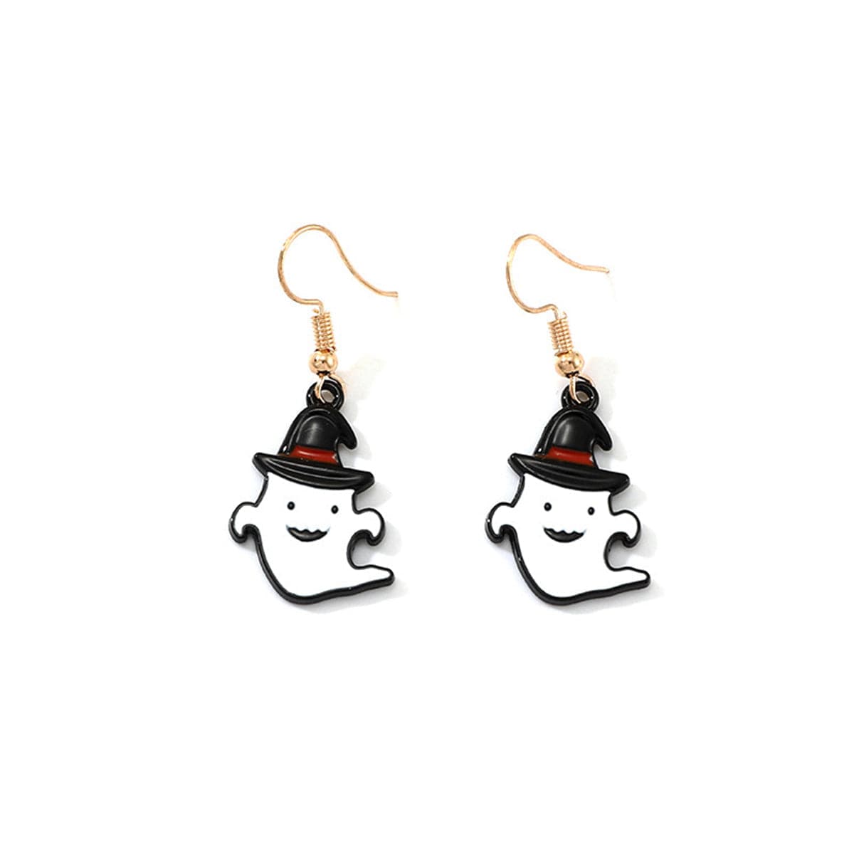 White Enamel & 18K Gold-Plated Ghost Drop Earrings