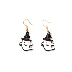 White Enamel & 18K Gold-Plated Ghost Drop Earrings
