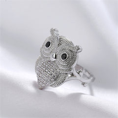 Cubic Zirconia & Silver-Plated Owl Ring