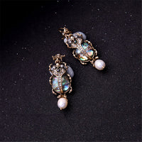 Imitation Pearl & Cubic Zirconia Beetle Drop Earrings