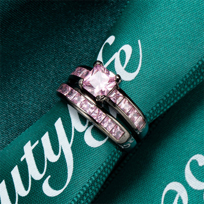 Pink Crystal and Black Stacking Ring Set, jewelry gift sets for women, botanical inspired, side view