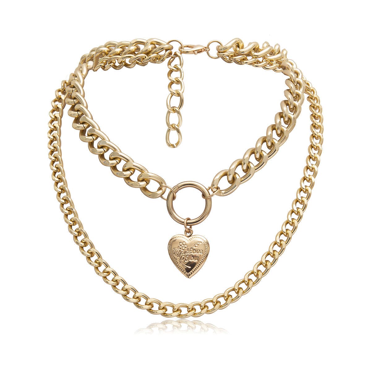18K Gold-Plated Heart Figaro Pendant Necklace, gold pendant necklace for women, botanical inspired, side view