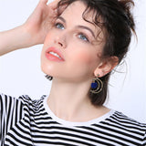 Blue & Goldtone Pom-Pom Moon Drop Earrings