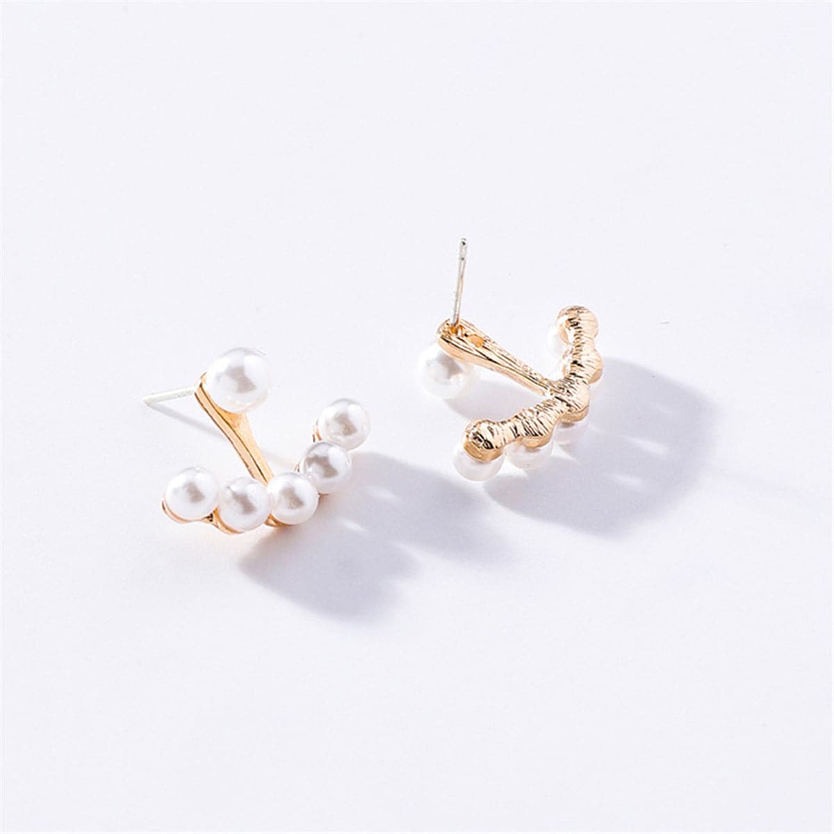 Pearl and 18K Gold-Plated Anchor Ear Jackets, gold stud earrings for women, elegant gift for her, styled look