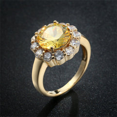 Yellow Crystal & Cubic Zirconia 18K Gold-Plated Halo Ring