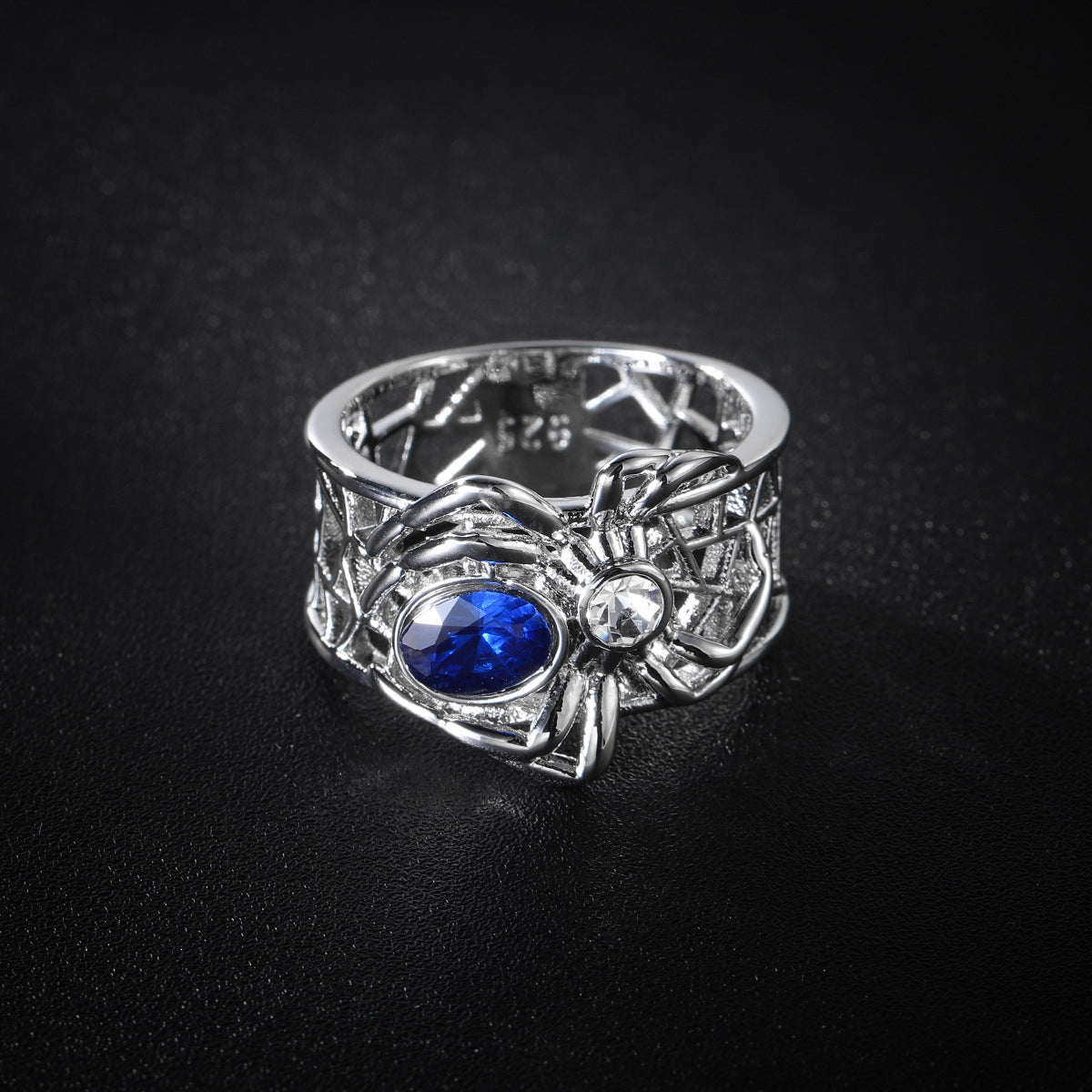 Navy Crystal and Cubic Zirconia Spider Band, jewelry gift sets for women, vintage-inspired design, detail close-up