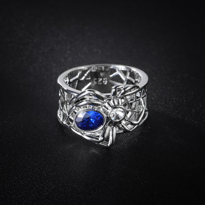 Navy Crystal and Cubic Zirconia Spider Band, jewelry gift sets for women, vintage-inspired design, detail close-up
