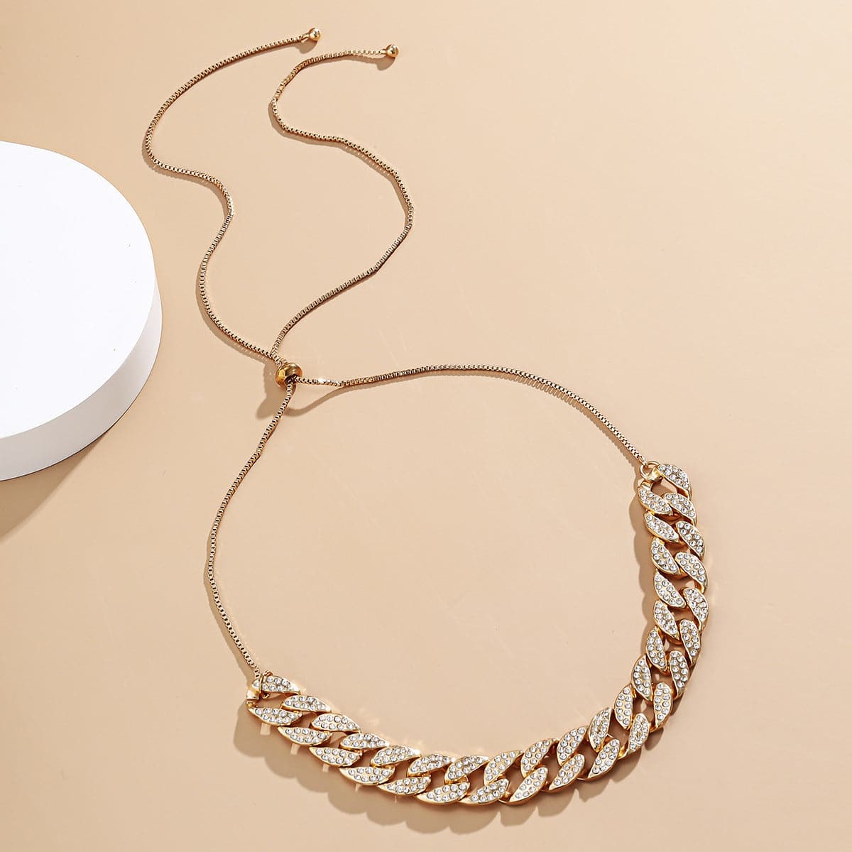 Cubic Zirconia and 18K Gold-Plated Figaro Link Statement Necklace, gold pendant necklace for women, front view