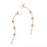 Blue Crystal & Imitation Pearl Linking Eyes Drop Earrings - streetregion