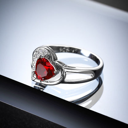 Red Crystal and Cubic Zirconia Heart Asymmetrical Ring, statement rings for women, everyday style, styled look