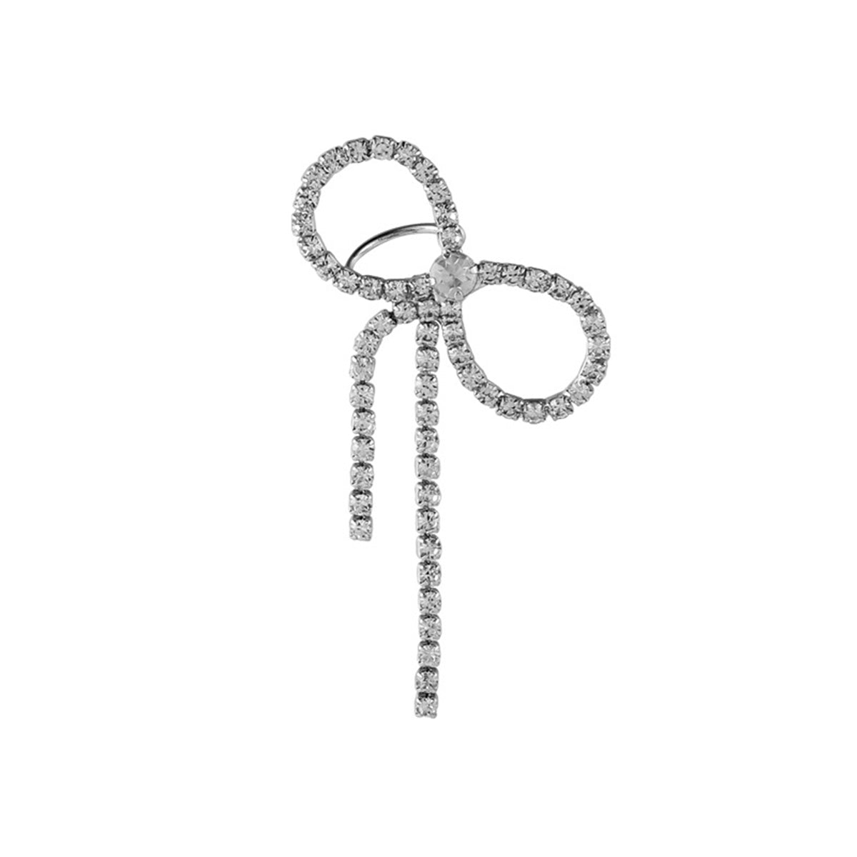 Cubic Zirconia and Silver-Plated Bow Ribbon Ear Cuff, silver drop earrings for women, elegant gift for her, front view