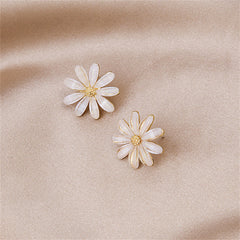 White Acrylic & 18K Gold-Plated Flower Stud Earring