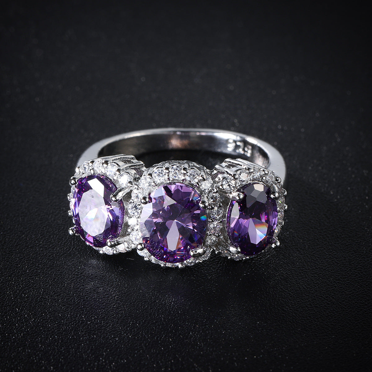 Purple Crystal and Cubic Zirconia Oval-Cut Ring, statement rings for women, elegant gift for her, lifestyle look