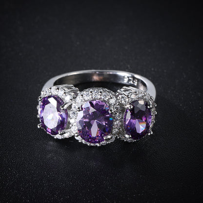 Purple Crystal and Cubic Zirconia Oval-Cut Ring, statement rings for women, elegant gift for her, lifestyle look