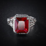 Red Crystal & Silver-Plated Openwork Floral Princess-Cut Ring