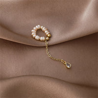 Pearl & Cubic Zirconia Tassel Charm Clip-on Earring