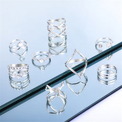 Cubic Zirconia & Silver-Plated Geometric Ring Set