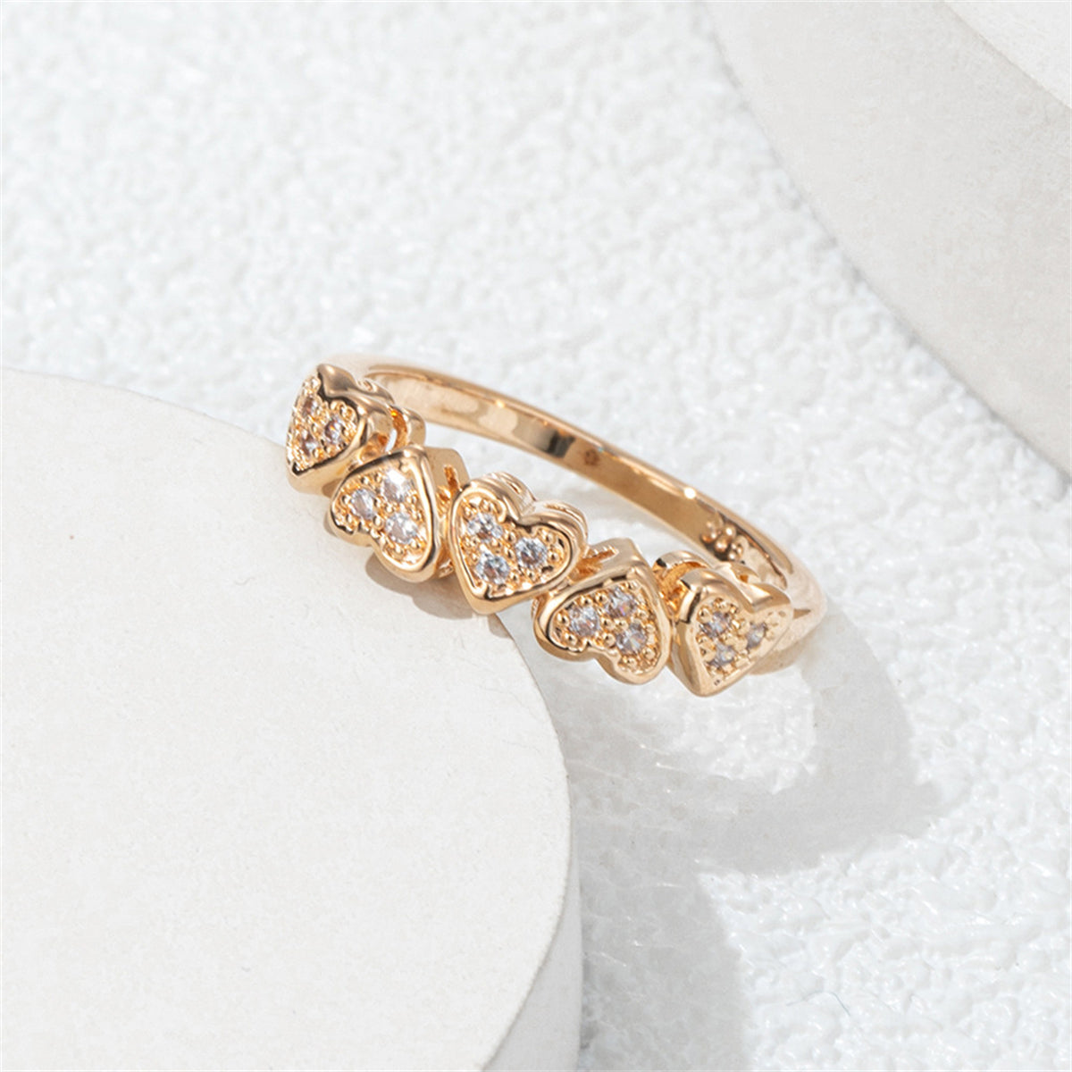 Cubic Zirconia & 18K Gold-Plated Heart Band Ring