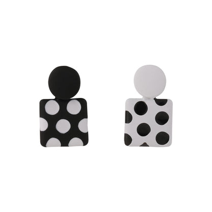 Black Enamel and Silver-Plated Spot Square Drop Earrings, silver drop earrings for women, elegant gift for her, front view