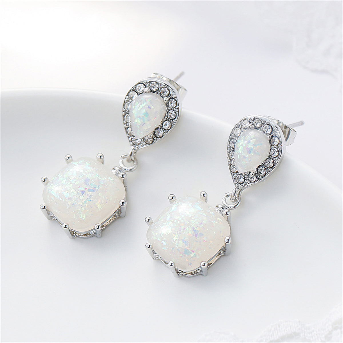Resin & Cubic Zirconia Drop Earrings