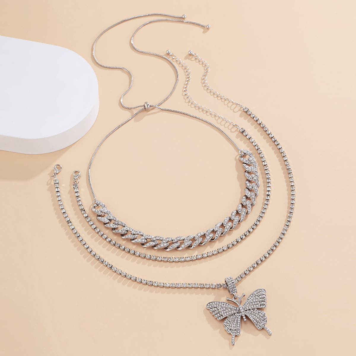 Cubic Zirconia & Silver-Plated Butterfly Pendant Necklace Set