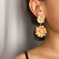 Goldtone Floral Dual-Mum Drop Earrings