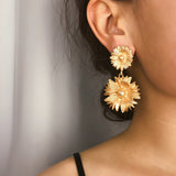 Goldtone Floral Dual-Mum Drop Earrings