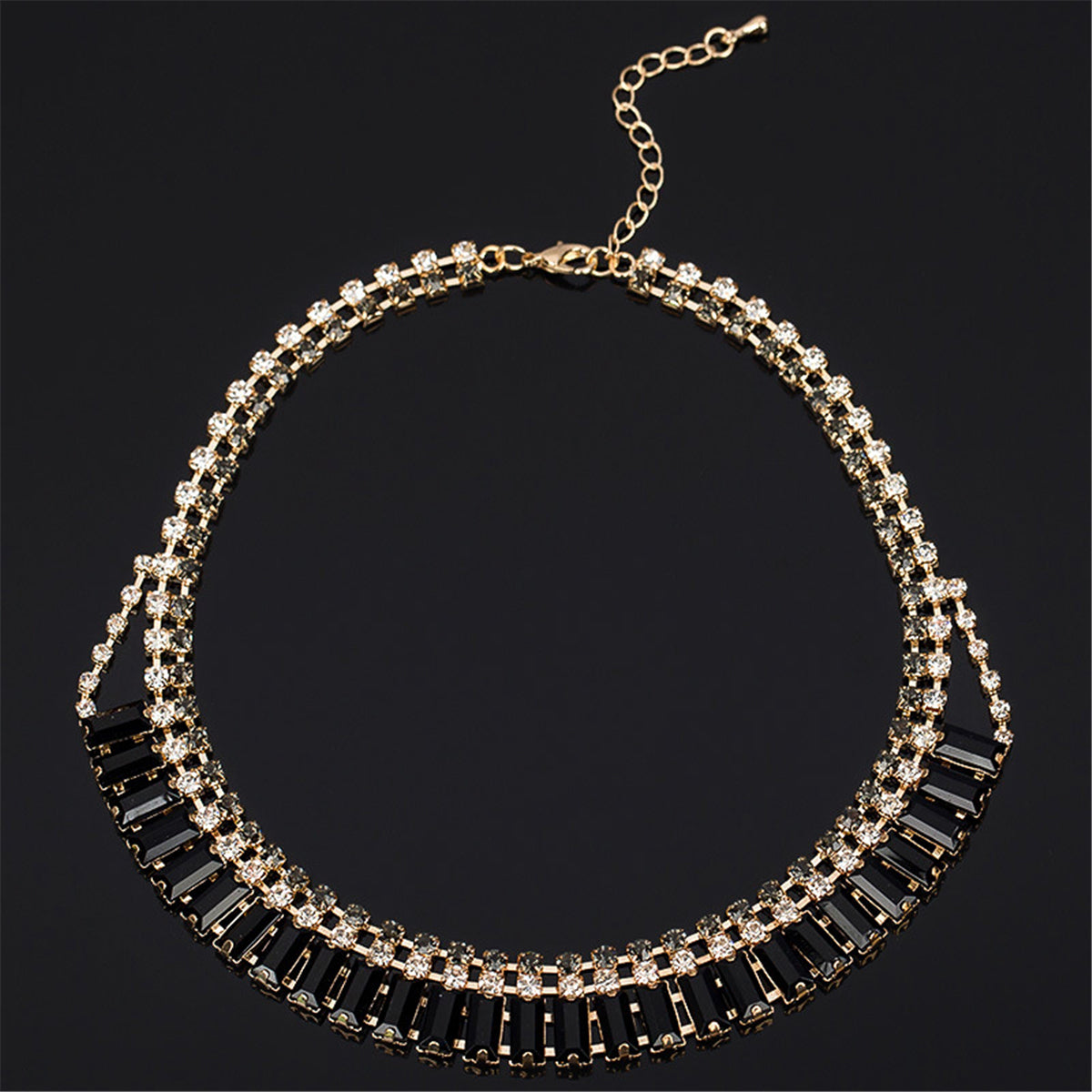 Black Crystal and Cubic Zirconia Drop Earrings and Statement Necklace, drop earrings for women, detail close-up