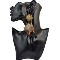 Brown Feather & Goldtone Drop Earring - streetregion