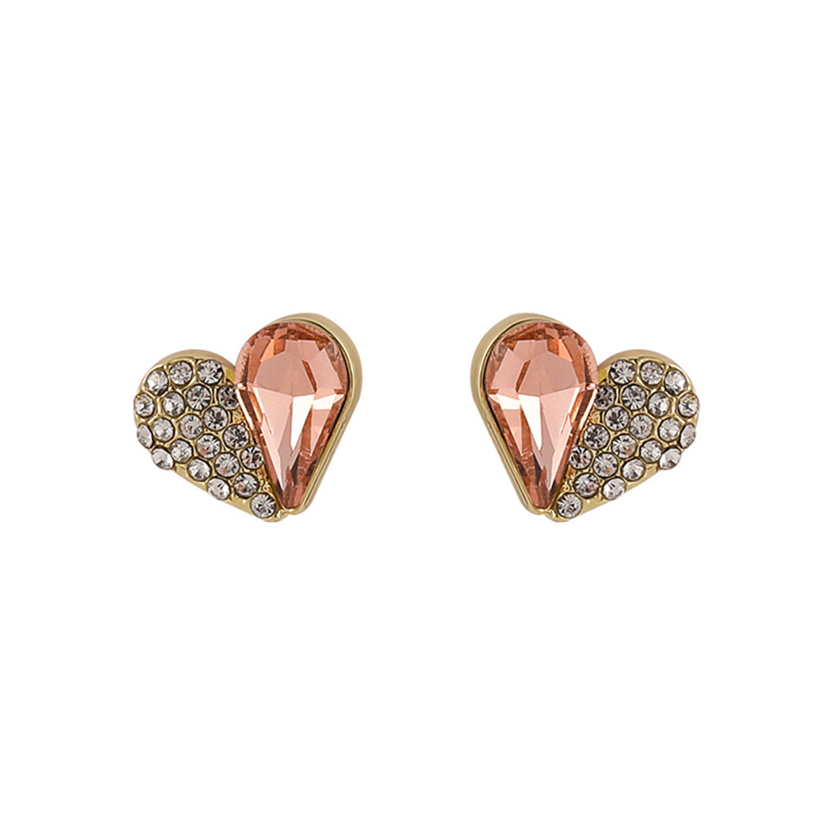 Cubic Zirconia & Crystal 18K Gold-Plated Heart Stud Earrings