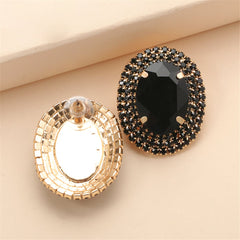 Black Crystal & Cubic Zirconia 18K Gold-Plated Oval Stud Earrings