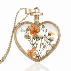 Orange Pressed Flower & 18K Gold-Plated Heart Pendant Necklace