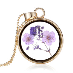 Peach Blossom & Resin Round Pendant Necklace