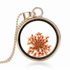 Pink Gypsophila & Resin Round Pendant Necklace