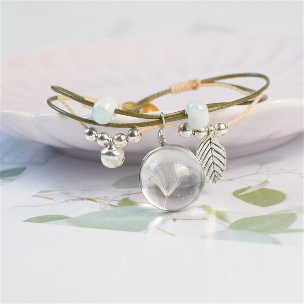 Ceramics & Dandelion Resin Bell Charm Bracelet