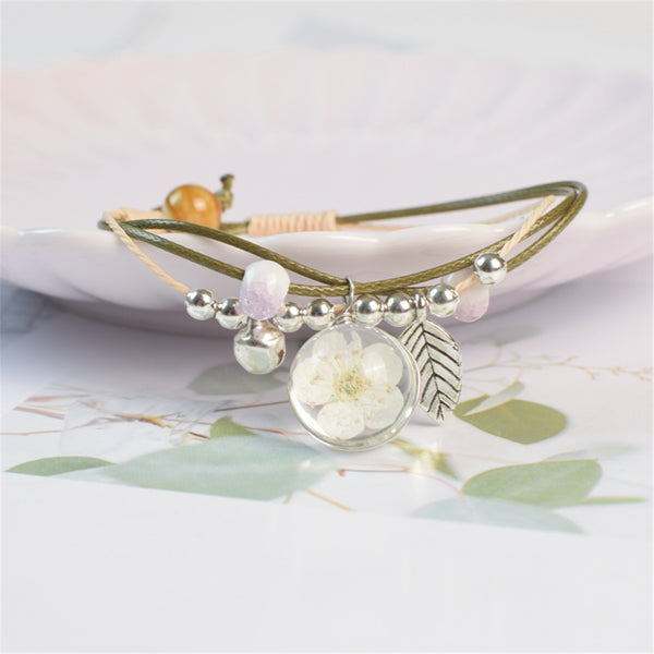 Peach Blossom & Silver-Plated Bell Charm Bracelet