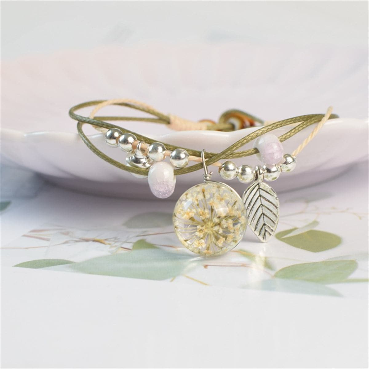 Ceramic & Gypsophila Resin Bell Charm Bracelet