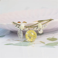 Yellow Gypsophila & Silver-Plated Bell Charm Bracelet