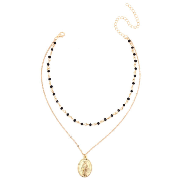 Cubic Zirconia & Goldtone Mary Pendant Layered Pendant Necklace