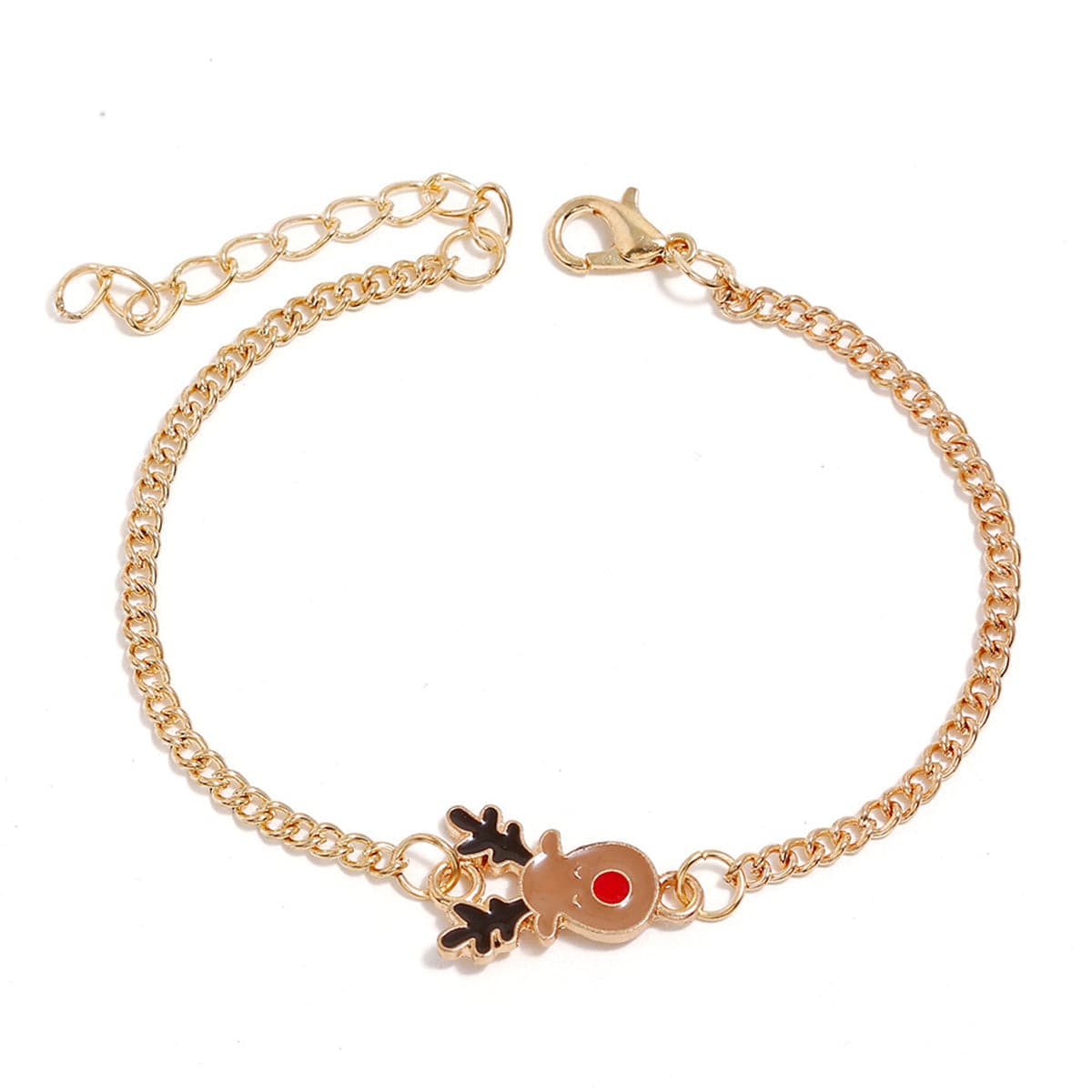 Brown Enamel & 18K Gold-Plated Reindeer Jewelry Set