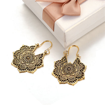 18K Gold-Plated Floral Huggie Earrings, gold huggie earrings, vintage-inspired design, front view