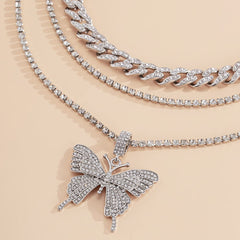 Cubic Zirconia & Silver-Plated Butterfly Pendant Necklace Set