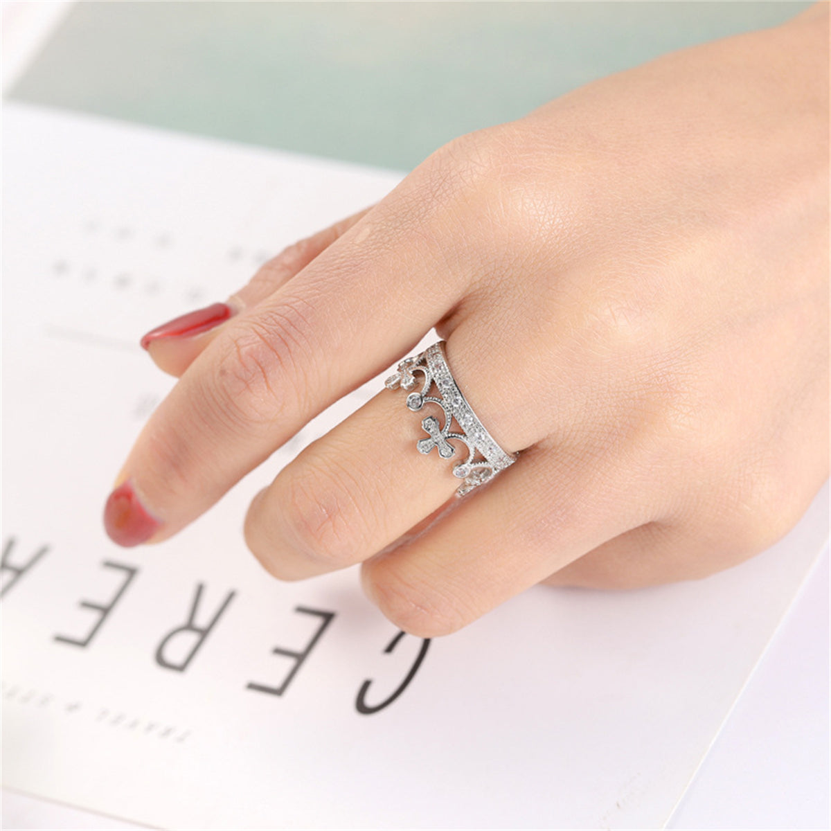 Cubic Zirconia & Silver-Plated Crown Band