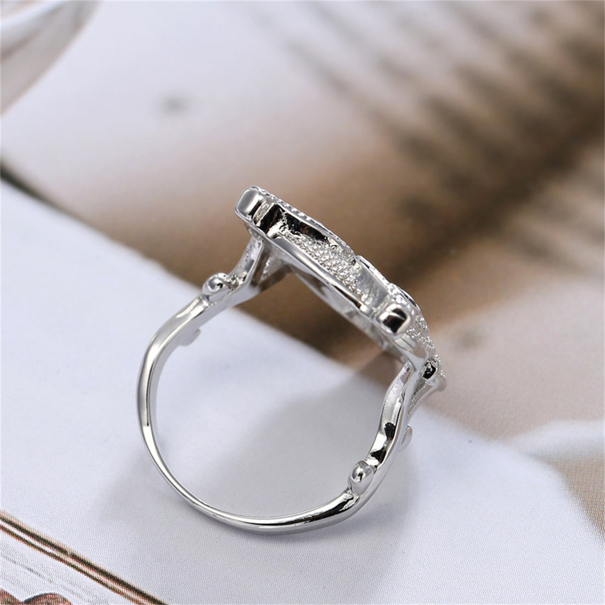 Cubic Zirconia & Silver-Plated Owl Ring