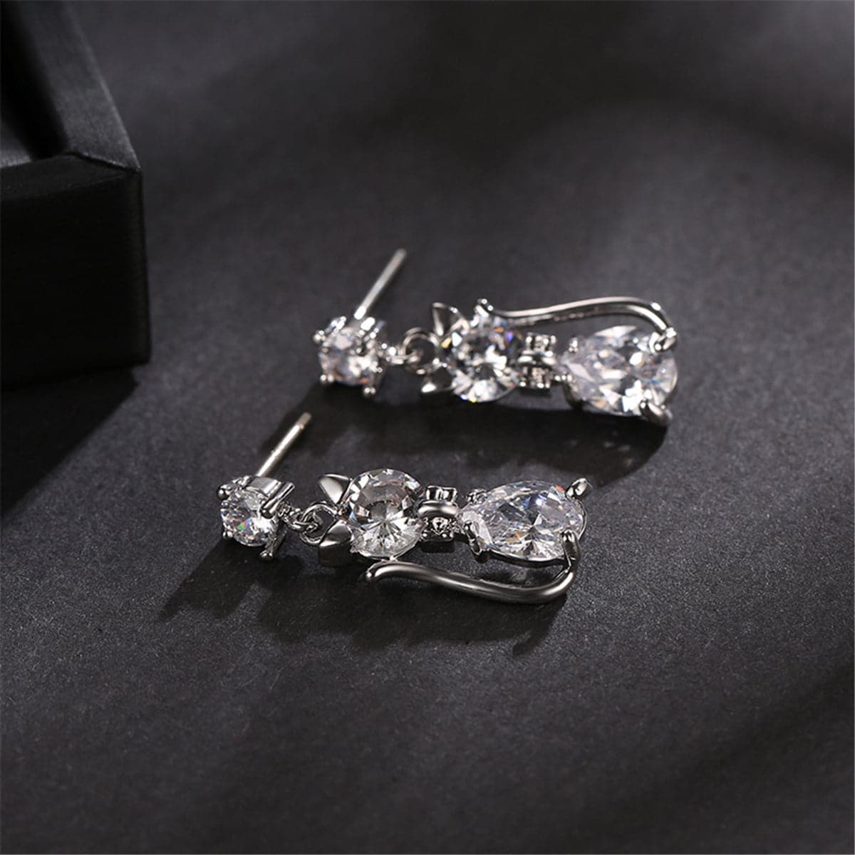 Crystal & Sterling Silver Kitty Drop Earrings - streetregion