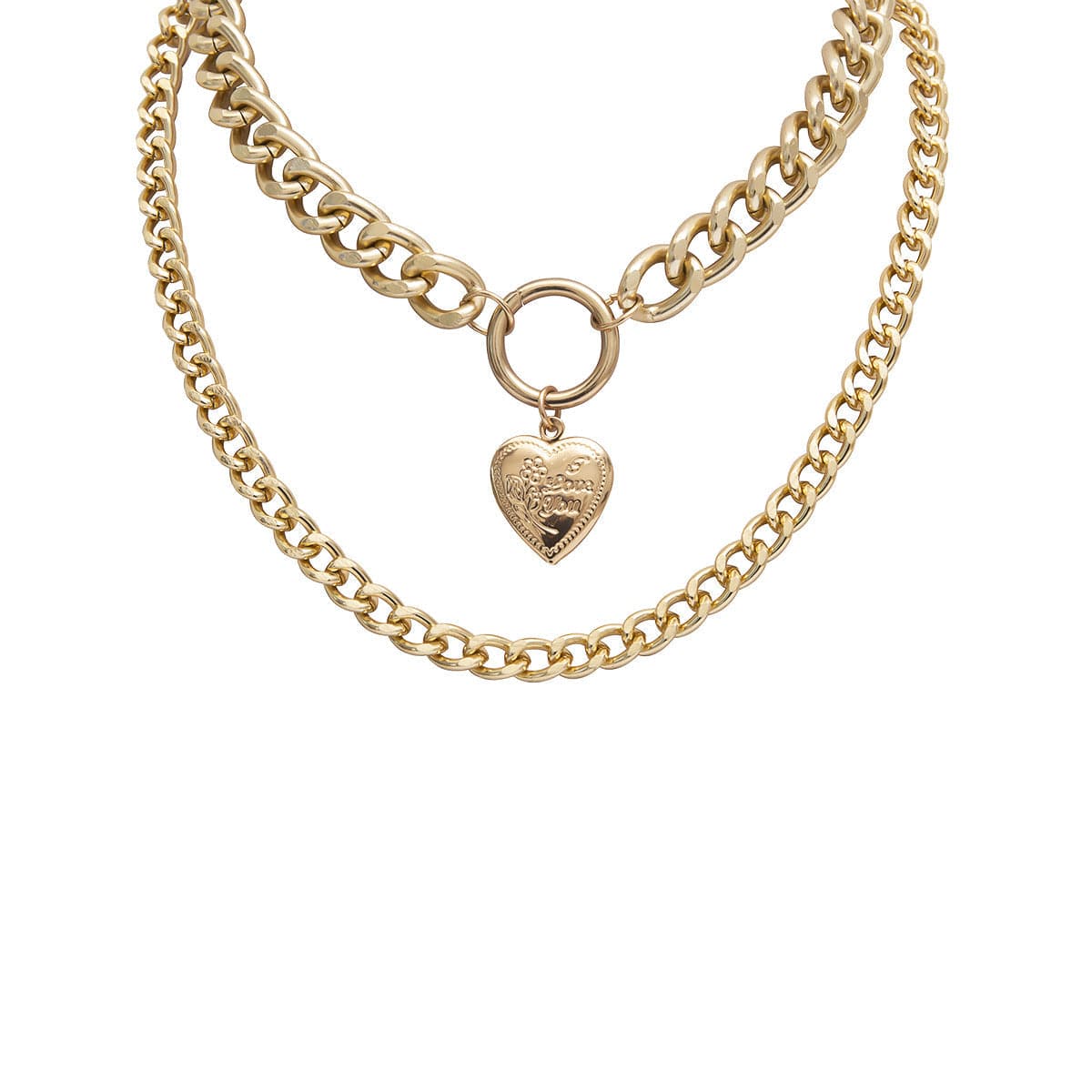 18K Gold-Plated Heart Figaro Pendant Necklace, gold pendant necklace for women, botanical inspired, front view